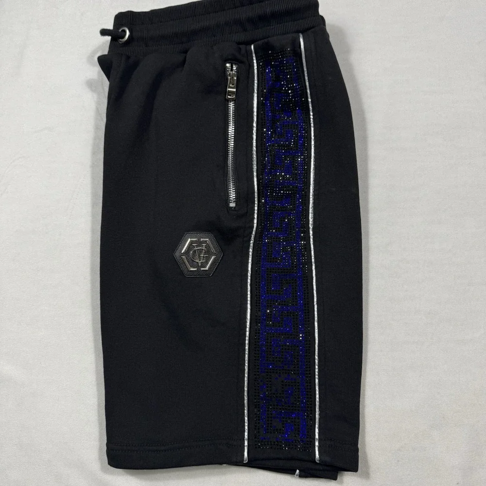 Avenue George V Paris Blue Rhinestone Studded‎ Sides Mens Medium Black Shorts